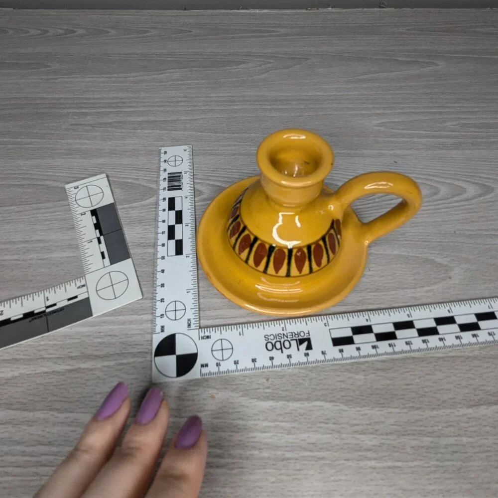 Vintage Pottery Barn Ceramic Golden Painted Taper Handle Walking Candle #6